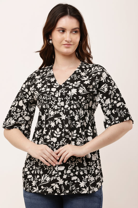 Women's Paisley Print Ruffle Sleeve Top