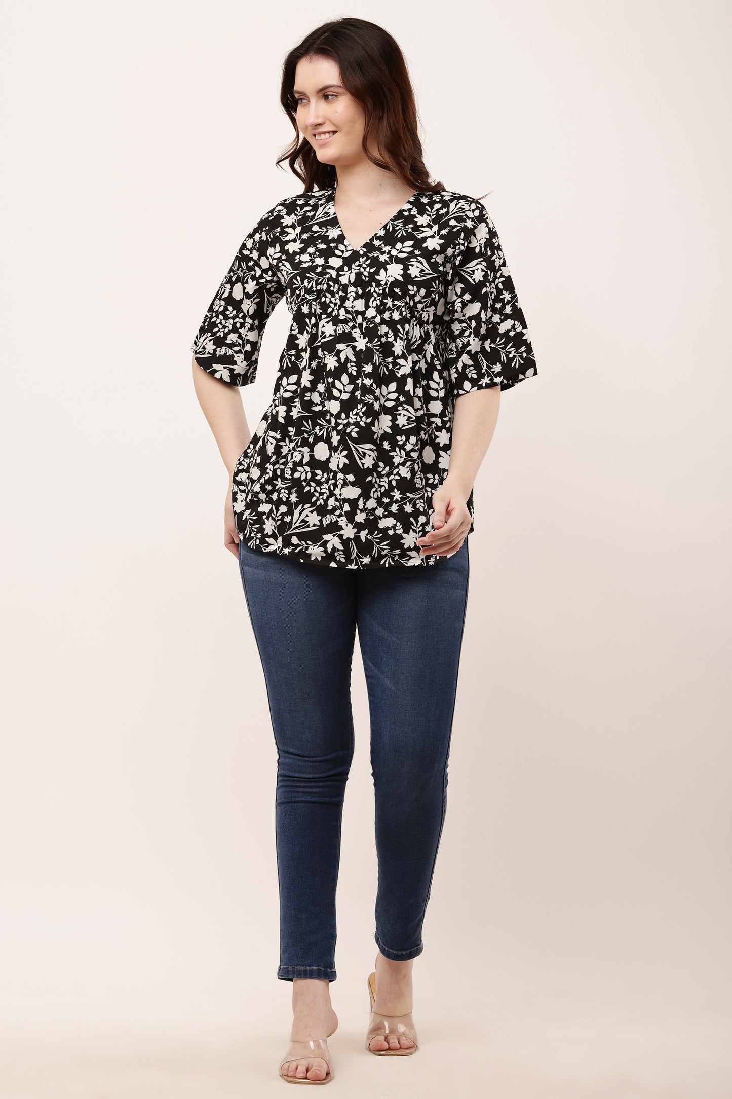 Women's Paisley Print Ruffle Sleeve Top