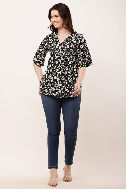 Women's Paisley Print Ruffle Sleeve Top
